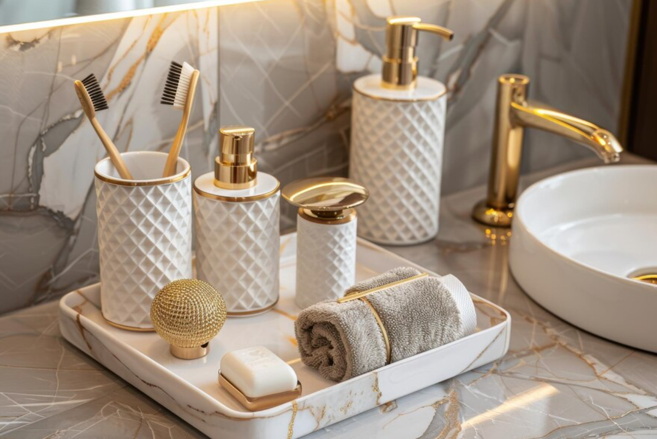 Dourado no décor: Como incorporar kits de banheiro dourados na sua decoração?